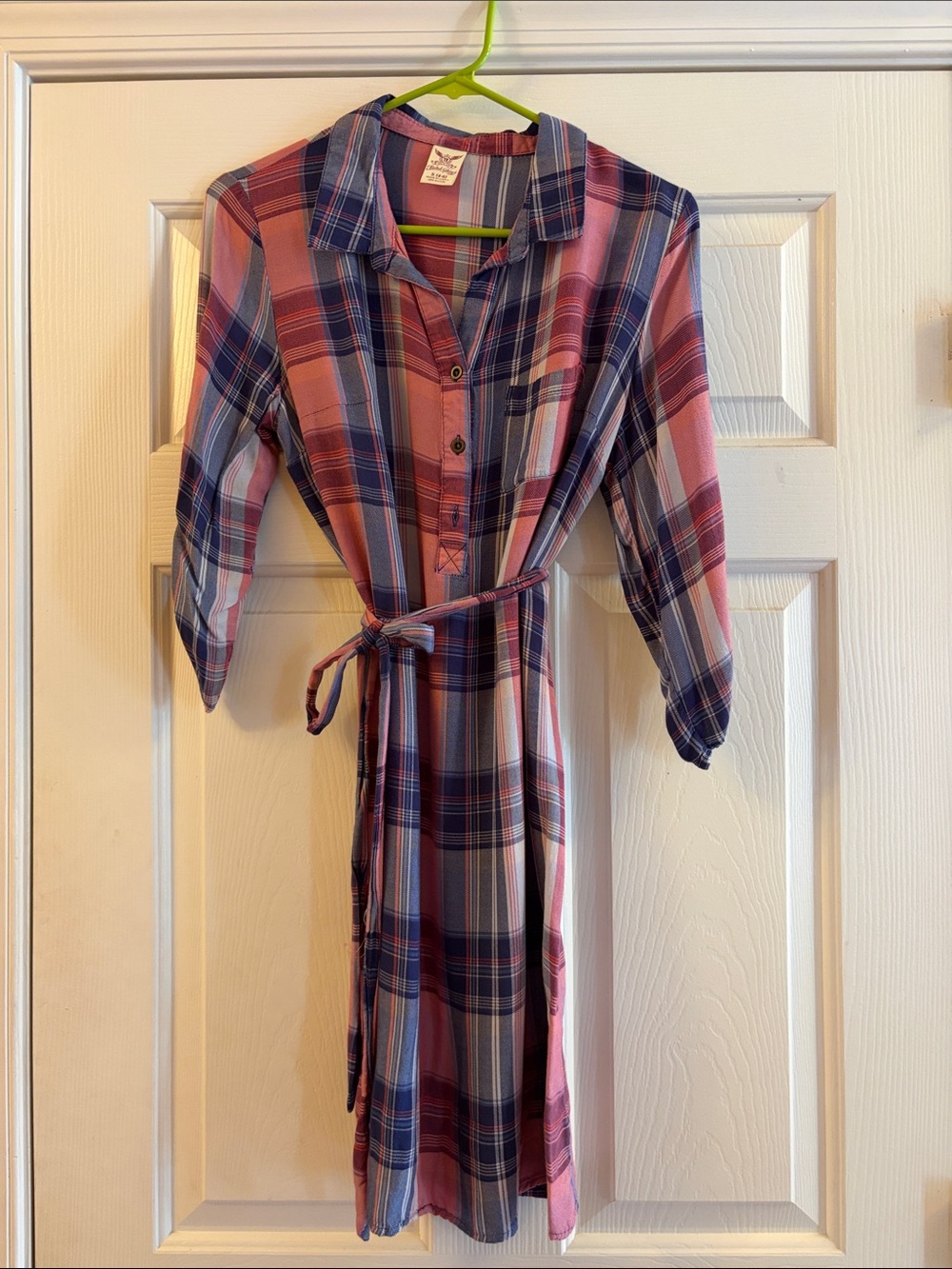 Faded Glory Red and Navy Plaid Button-Front Dress